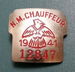 Vintage 1941 State Of Mexico Chauffeur Badge Pin No.  12847