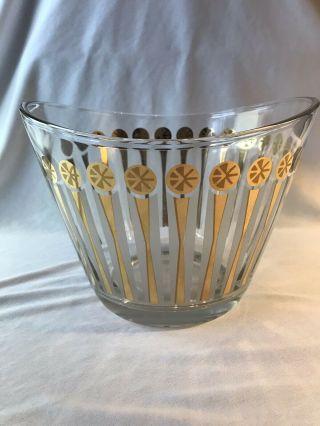 Vtg Mid Century Modern Clear And Gold Glass Ice Bucket Wine Cooler Barware