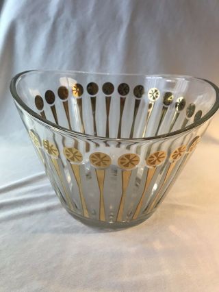 Vtg Mid Century Modern Clear and Gold Glass Ice Bucket Wine Cooler Barware 2