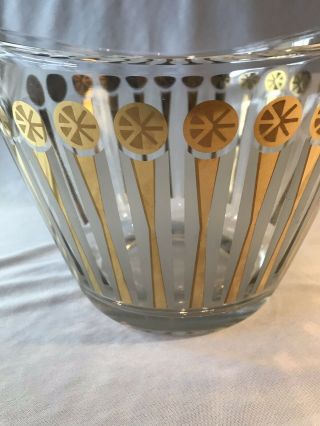 Vtg Mid Century Modern Clear and Gold Glass Ice Bucket Wine Cooler Barware 3