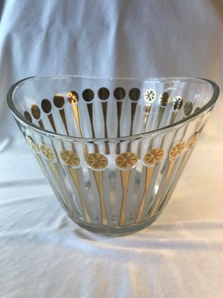 Vtg Mid Century Modern Clear and Gold Glass Ice Bucket Wine Cooler Barware 5