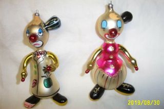 2 Vintage Glass Clown Xmas Tree Ornaments.  Japan