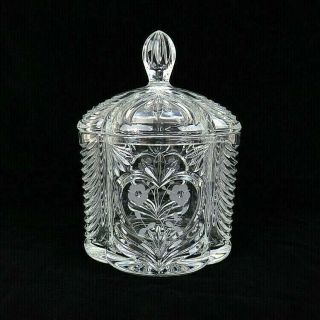 Vintage 24 Slovakia Lead Crystal Biscuit Candy Jar W/lid Etched Flowers Heart