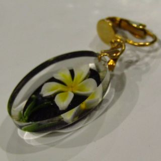 Vintage Necklace Earrings Set Lucite Pressed Daisy Flower Inlay 6