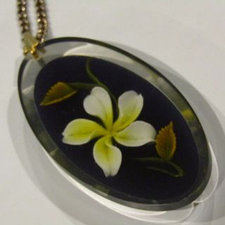 Vintage Necklace Earrings Set Lucite Pressed Daisy Flower Inlay 7