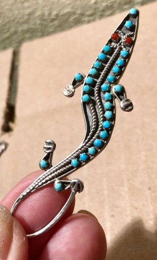 Vintage Navajo Sterling Silver Signed Turquoise Pendant Necklace Lizard Gecko