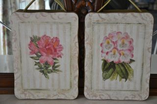 2 Vintage Shabby Romantic Floral French Country Cottage Chic Wood Wall Plaques