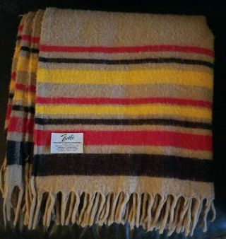 Vintage Faribo Faribault Woolen Mill Co Minnesota Striped Wool Blanket 53 X 64