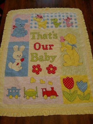 Vintage Baby Quilt Yellow Thats Our Baby Crib Blanket Comfortor
