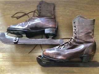 Vintage Ice Skates Brown Leather.