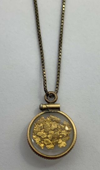 Vintage 1/20 12k Gold Filled Nugget Flakes Pendant On Sterling Silver Necklace