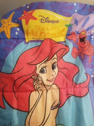 Vintage Disney Ariel The Little Mermaid Sleeping Bag Zipper Child Kid 30x57 Z1