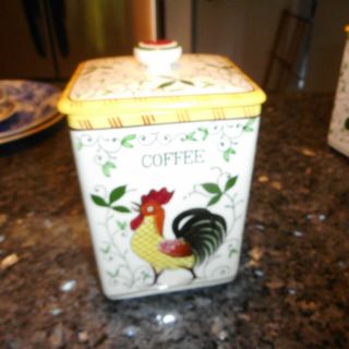 Vintage Ucagco (py) Rooster & Roses Coffee Canister