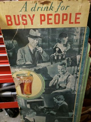 Vintage Coca Cola Cardboard Sign Antique Diner Soda Fountain Orig Art Deco