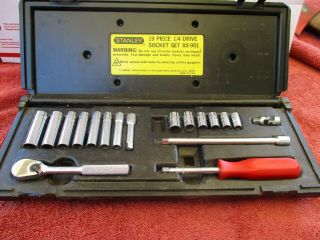 Vintage Stanley 88901 19 Piece Sae 1/4 " Drive Socket Set W/ Black Tool Box Usa
