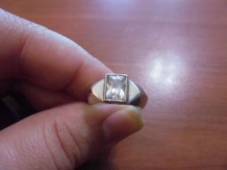 Vtg Sterling Silver Square Clear Crystal Band Ring Size 6.  5 4.  7 Grams