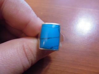 Vtg Sterling Silver Square Blue Turquoise Ring Size 7 4.  2 Grams