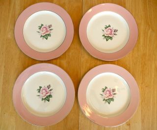 Set Of 4 Vintage Lifetime China Pink Rose Dinner Plates 10 ",  Made In Usa,
