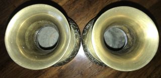 2 Vintage SoLid Brass Etched Chinese Vases Flower Carved Pattern Marked China 7” 6