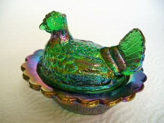 2005 Vintage Mosser Glass Amethyst Carnival Mini Chick Hen On Nest Salt Dip