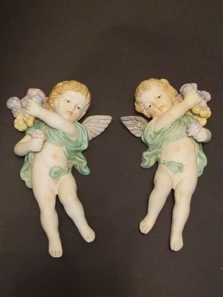 Vintage Bisque Cherub Wall Plaques Porcelain Angels