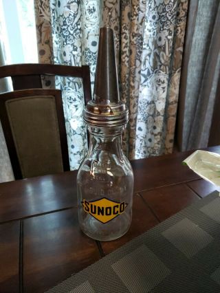 Vintage Glass Sunoco Oil Container