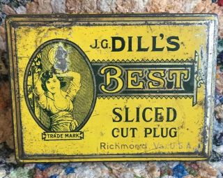Vintage J.  G.  Dills’s Best Sliced Cut Plug Tobacco Tin Horizontal Pocket Stamp Nr