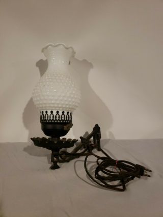 Vintage White Milk Glass Wall Lamp With Cast Iron Holder