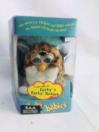 Vintage 1999 Furby Babies Baby Model 70 - 940 Tiger Orange White Blue Box 2