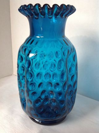 Vintage Fenton Jamestown Blue 8 " Polka Dot Pinch Vase 2542jt Htf 1958 - 59
