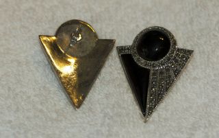Estate/Vintage Large Sterling Silver Onyx Marcasite Pierced Earrings in Gift Box 3