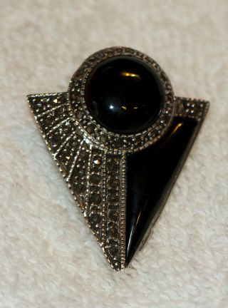 Estate/Vintage Large Sterling Silver Onyx Marcasite Pierced Earrings in Gift Box 4