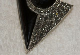 Estate/Vintage Large Sterling Silver Onyx Marcasite Pierced Earrings in Gift Box 6