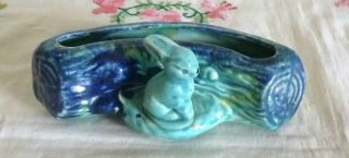 Vintage Australian Pottery Curved Vase With Rabbit