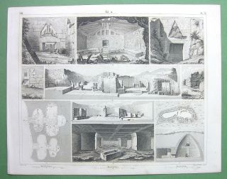 Architecture Greek Tyrins Mycenae Gozo On Malta - 1844 Print