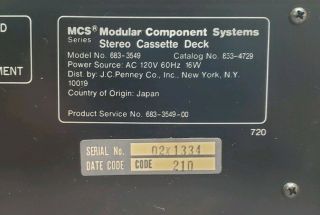 Rare Vintage Modular Component Systems MCS 3575 Stereo Cassette Deck 4