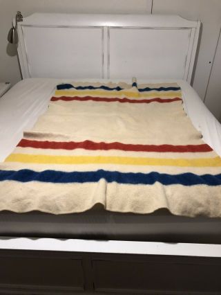 Antique/vintage Striped Wool Hudson Bay Style Blanket 52 X 71 Golden Dawn Washed