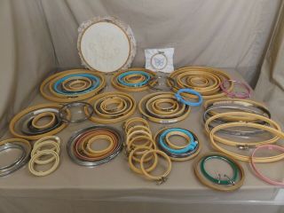 66 Vintage Wood Metal Plastic Circle Oval Embroidery Needlework Hoops
