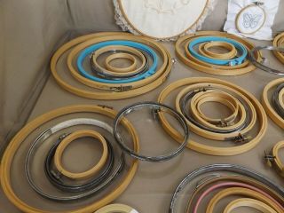 66 Vintage Wood Metal Plastic Circle Oval Embroidery Needlework Hoops 3