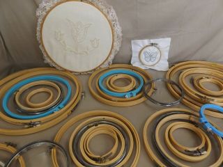 66 Vintage Wood Metal Plastic Circle Oval Embroidery Needlework Hoops 4
