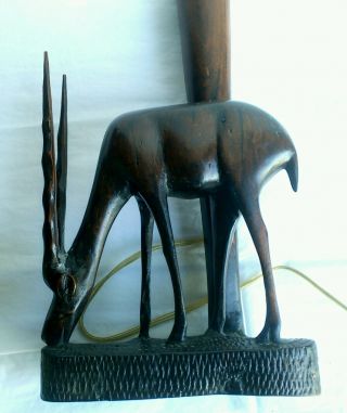 wooden antelope lamp Vintage hand carved dark wood 3