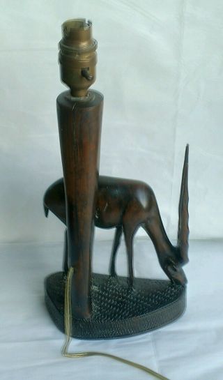 wooden antelope lamp Vintage hand carved dark wood 4