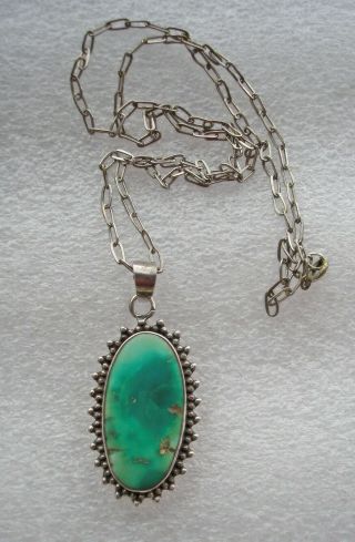 Very Pretty Vintage Silver Pendant With Turquoise Stone 20  Chain