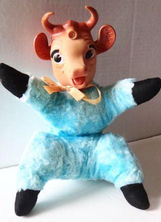 Vintage Blue Borden Dairy Elsie The Cow Plush Doll Rubber Head