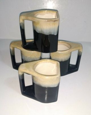 Vintage Rodolfo Padilla Mexican Pottery Stoneware Drip Glaze 10 Oz Mugs Set Of 4