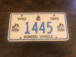 1992 Bahamas First Landfall.  Grand Bahama License Plate.  Vintage Foreign Tag