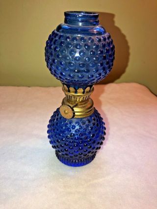 Vintage Small Cobalt Blue Glass Oil Lamp Made In Hong Kong Vtg Collectible Mini