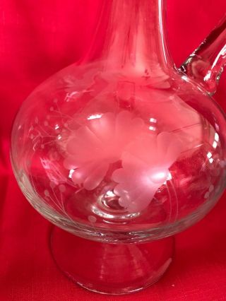 Vintage Stemmed Etched Wine Decanter With Large Glass Stopper And Handle 4