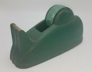 Vintage Cast Iron Scotch Tape Dispenser Whale Tail Heavy Dark Green Ex Cond
