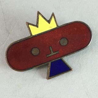 Japanese Small Badge Vtg Metal Brooch School Pin Cute Mascot Crown J727